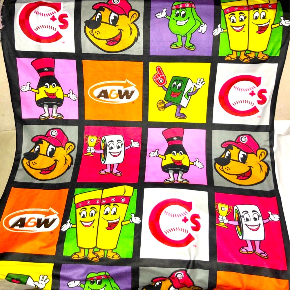 A&W Vancouver Canadians Baseball Team Mascots Throw Blanket Nat Bailey Stadium